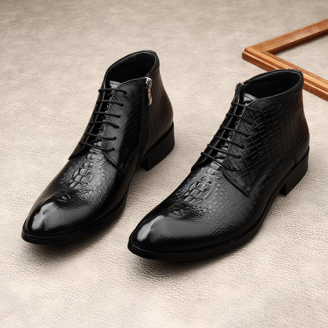 Crocodile print business formal lace-up short high-top leather shoes