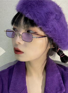 抖音网红攀娘同款墨镜小方框太阳镜复古街拍金属个性圆脸潮男女