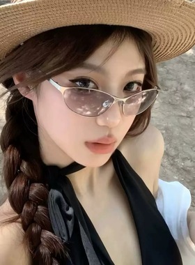 复古金属边框y2k辣妹风猫眼墨镜女款高级感防紫外线防晒太阳眼镜