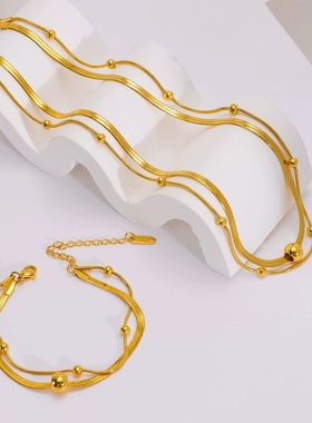 新中式古法沙金简约双层珠珠手链女时尚百搭黄金色手饰圆珠手串潮