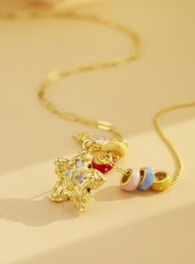 多巴胺星星项链s925纯银糖果滴胶甜甜圈IDY配饰轻奢锁骨链新中式