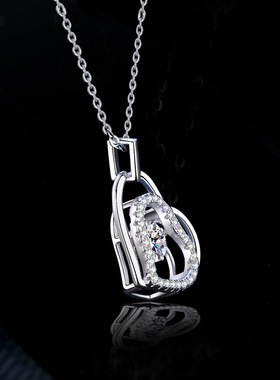 s925纯银吊坠女莫桑钻项链心心相印灵动跨境D色莫桑石项链情人节