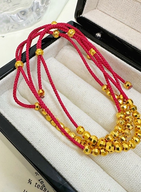 金店同款沙金爆闪红绳手链转运珠