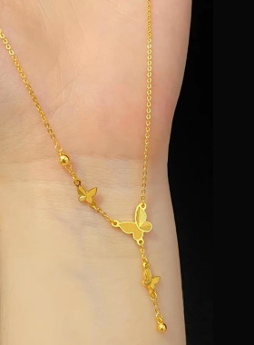 黄金色蝴蝶项链流苏沙金时尚潮流气质洋气个性轻奢百搭不挑人吊坠