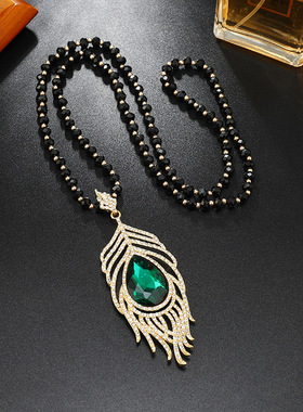 韩国水晶吊坠长款个性项链女气质简约档挂饰秋冬时尚毛衣链配饰潮