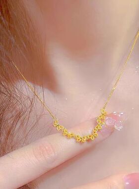 黄金色气质锁骨链18K金女款时尚织梦网项链轻奢级感爱心相恋蝶潮