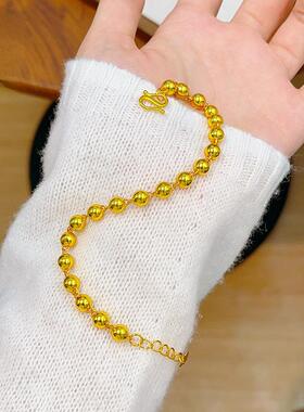 沙金实心光面圆珠手链转运珠光珠手串经典百搭送女友礼物24K包金