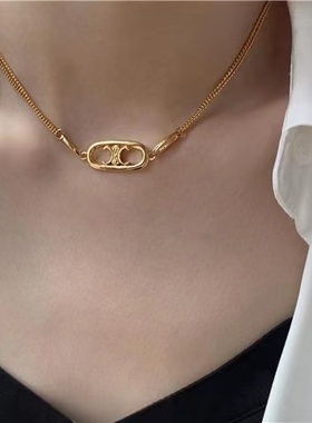 新款凯旋门双层猪鼻子项链女欧美轻奢小众金色复古高级手链锁骨链