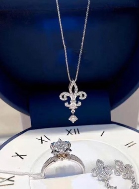 鸢尾花水滴项链闪钻质感银色锁骨链简约百搭气质轻奢女个性同款