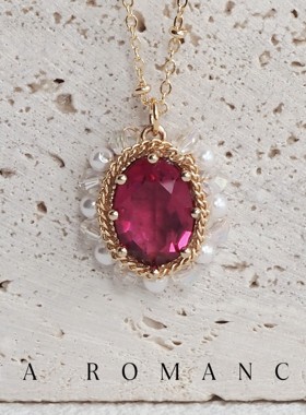 宝石纯银镀金女鸽血红项链轻奢