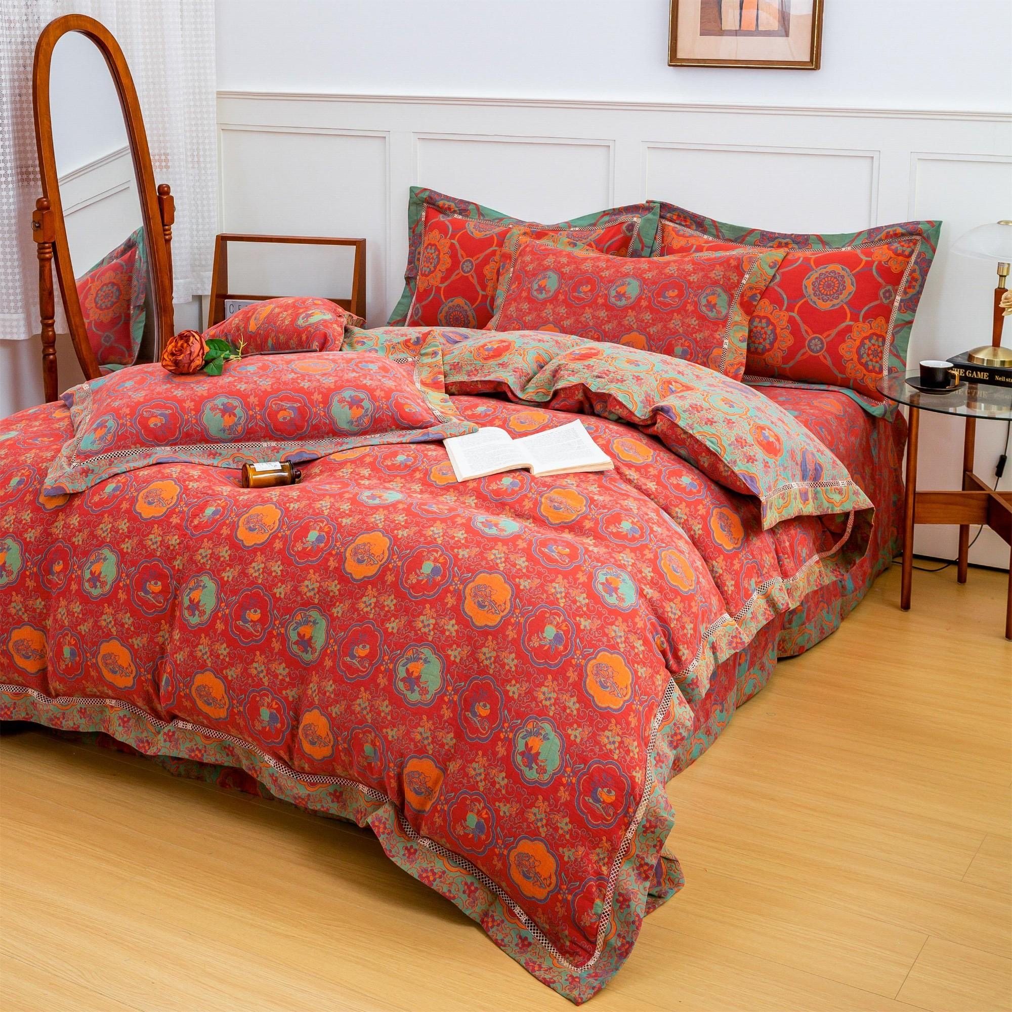 柿柿如意全棉双层纱四件套纯棉色织提花高端棉纱床单被套床上用品,淘宝优惠券,粉丝福利购,淘宝优惠卷