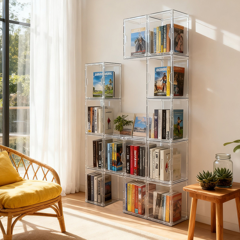 创意自由组合书柜防尘防潮书籍整理展示架透明亚克力绘本多层书架,淘宝优惠券,粉丝福利购,淘宝优惠卷