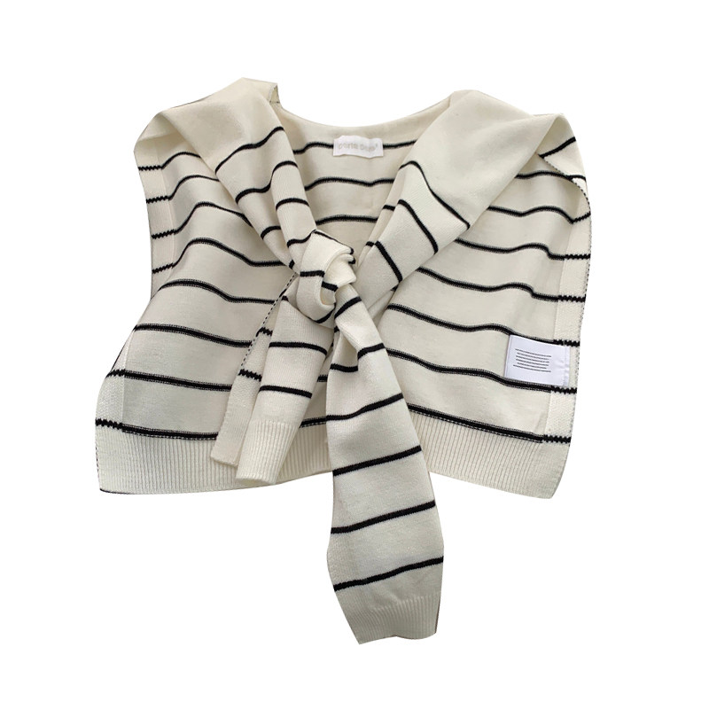 搭配新品~韩国ins博主搭配推荐简约黑白条纹针织披肩外搭小坎肩