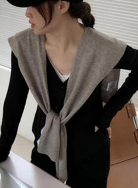 针织毛线小披肩女灰色春