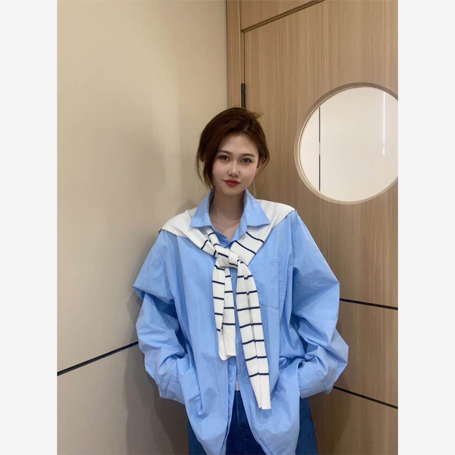 搭配新品~韩国ins博主搭配推荐简约黑白条纹针织披肩外搭小坎肩