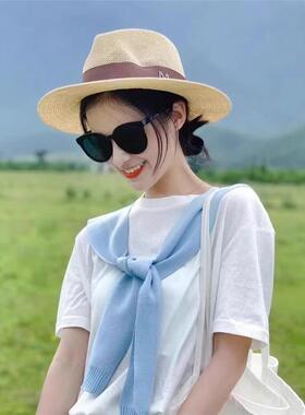 韩版纯色针织披肩外搭女叠穿坎肩配T恤衬衫新品空调房防直吹护颈