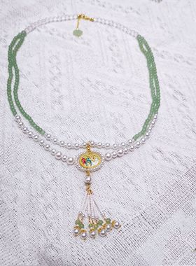 玉茗茶骨张南荣筠书同款璎珞项链古风汉服配饰长款流苏双层东陵玉