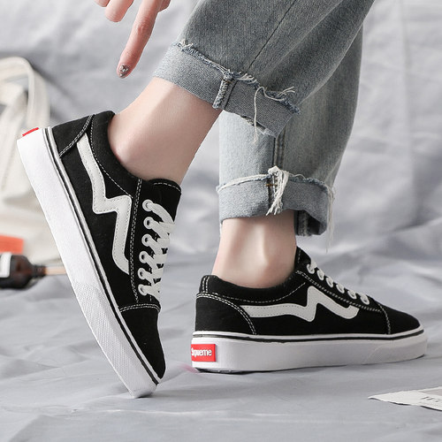 我潮2025春季新款帆布鞋女学生百搭鞋子透气夏季平底板鞋爆款黑色 - 图2