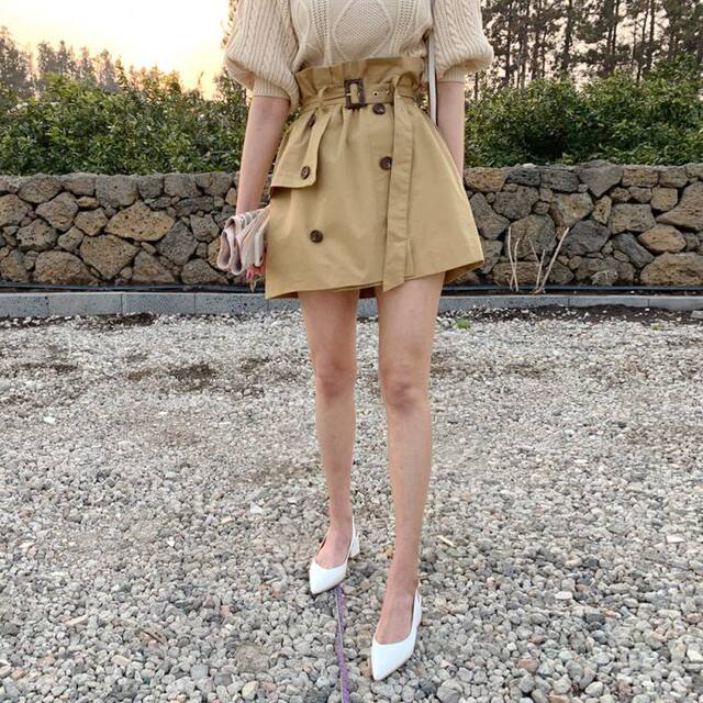 Dongdaemun Gentle Lace Double Breasted Skirt Beige Skirt