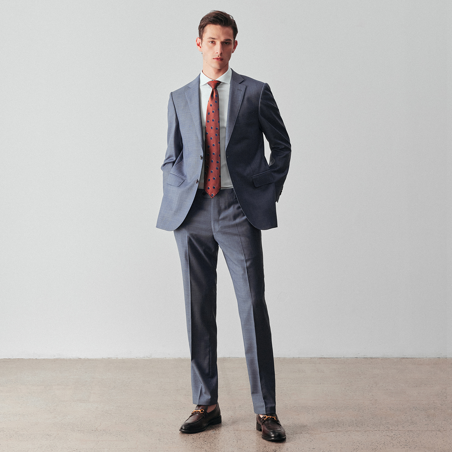 柏品纯澳洲羊毛蓝色肌理纹商务西服套装男职业正装结婚礼新郎西装 - 图2