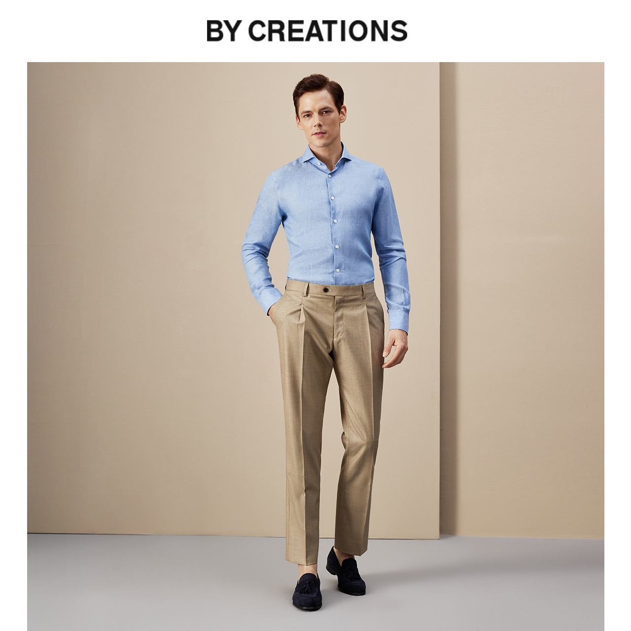 柏品TESTA纯亚麻弧开领商务纯色衬衫男四季修身正装职业长袖衬衣