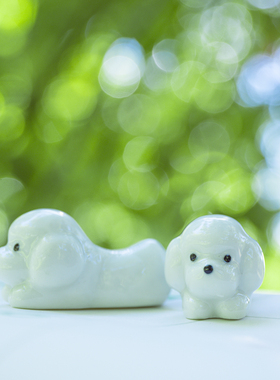 可爱萌宠陶瓷比熊筷架日式摆件