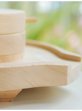 微型家居摆件木制农具可动老石磨