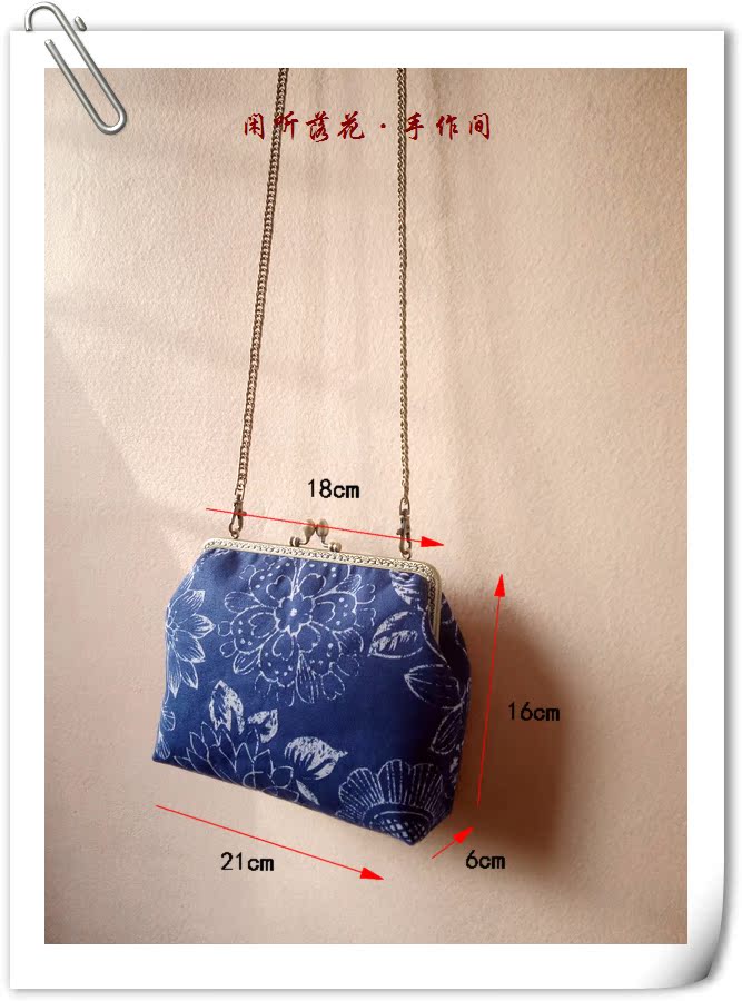 原创设计手工自制汉服古风斜挎包文艺清新复古帆布小方口金包 - 图0