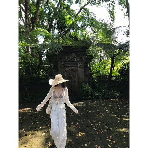VASSE美蟹松弛莱赛尔天丝刺绣拼接高腰阔腿裤女优雅挺括宽松长裤 - 图1