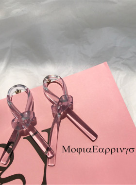 Mojia/不一样的蝴蝶结 透明蓝夸张大爱心结领结好看百搭耳钉耳环