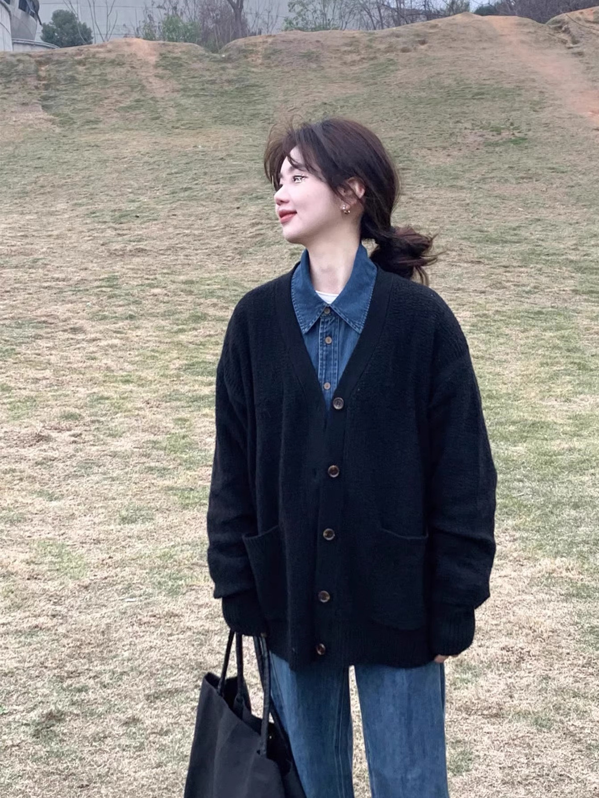 大码针织开衫外套女胖妹妹宽松通勤百搭黑色v领毛衣纯色上衣外衣,淘宝优惠券,粉丝福利购,淘宝优惠卷