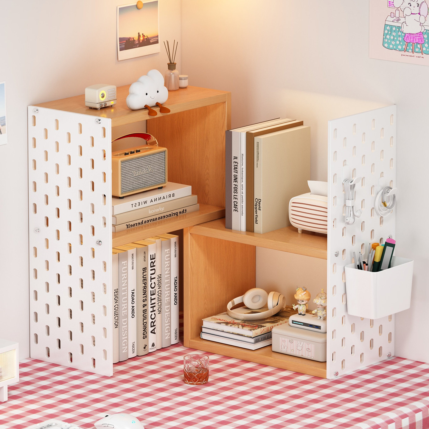 Bookshelf desktop corner storage rack simple multi-layer student desk storage rack retractable hole board organizing rack