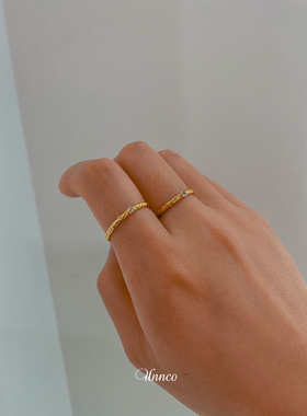 欧美风手工凹凸纹理闪钻金色戒指