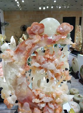 阿富汗玉石花好月圆开业送礼摆件