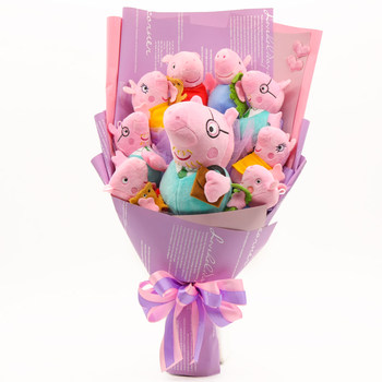 Cartoon Bouquet Peppa Pig Birthday Gift Doll Ragdoll Rose Flower Graduation Gift for Girlfriend