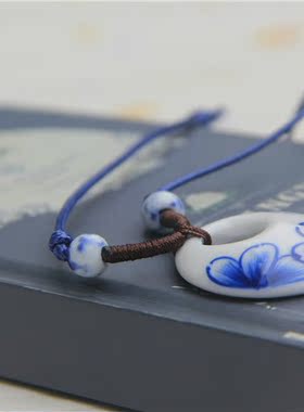 手工民族风陶瓷长款花瓣毛衣链