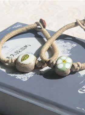 陶瓷花朵文艺风配饰复古情侣手链