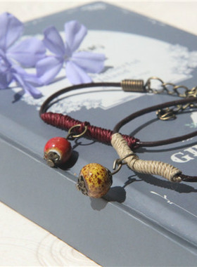 编织陶瓷红绳民族风复古配饰手串