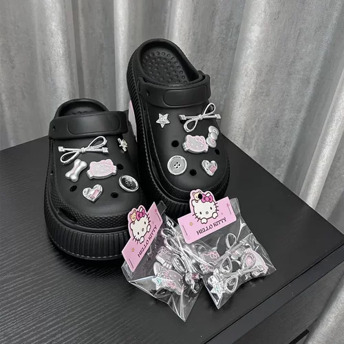 电镀蝴蝶结crocs洞洞鞋鞋花鞋扣配饰diy少女kt猫粉色高级装饰配件 - 图0