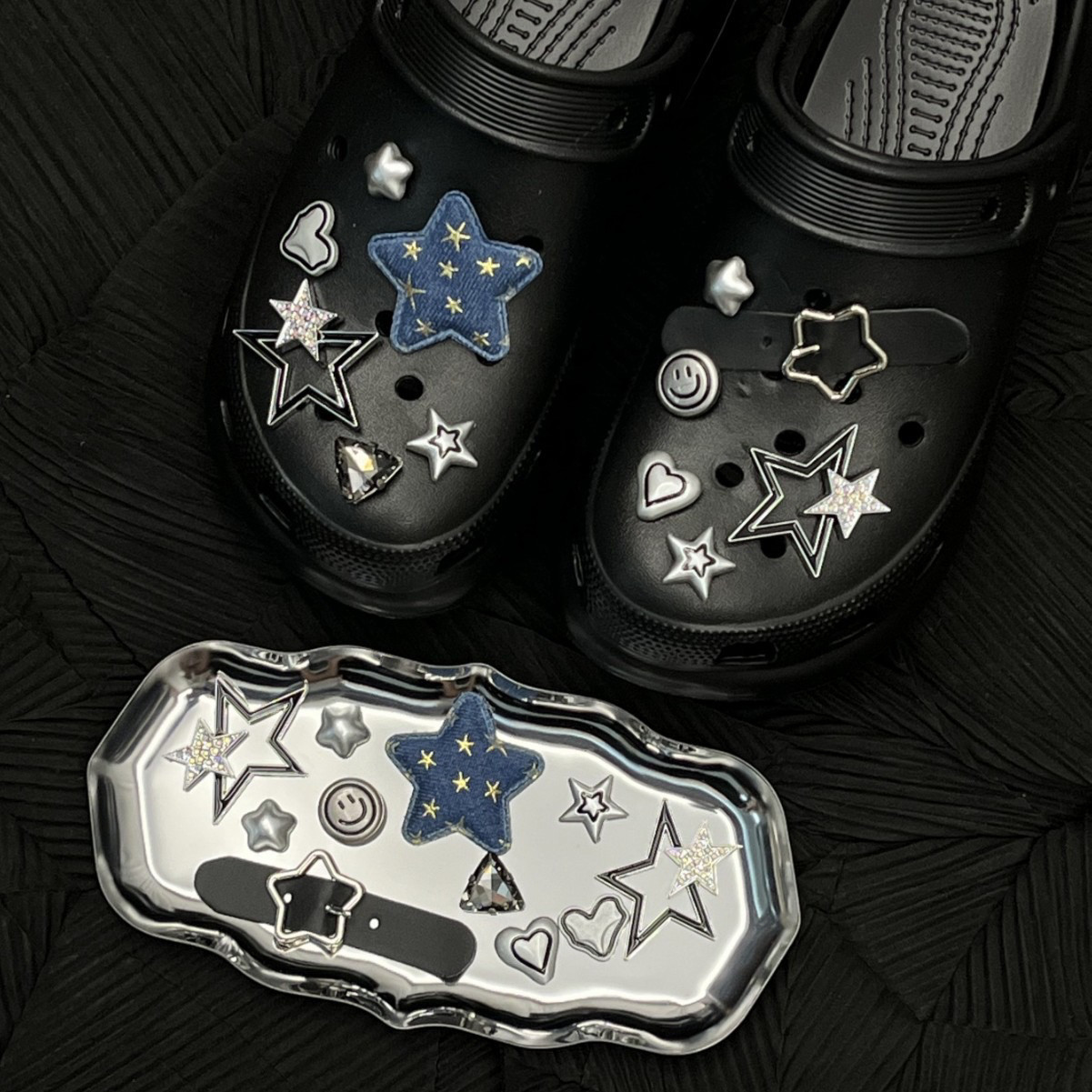 牛仔星星ins风yk2银色洞洞鞋配饰crocs鞋花鞋扣辣妹diy装饰扣,淘宝优惠券,粉丝福利购,淘宝优惠卷