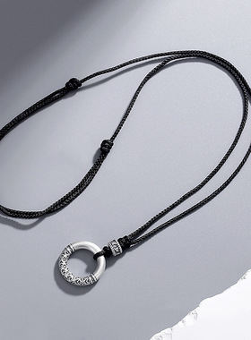 纯银999平安扣项链男款民族风复古祥云吊坠编织项饰潮男士礼物