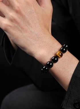 新款黑曜石玛瑙手链黑石虎眼手串韩版简约个性闺蜜情侣手链礼物款