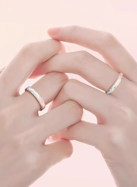 彩虹夜光情侣戒指925纯银简约氛围感珐琅对戒小众设计情人节礼物