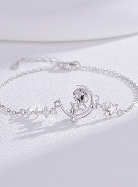 ins风月亮独角兽女925纯银手链简约星星手饰品清新甜美感饰品