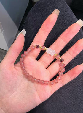 天然草莓晶水晶串珠手链女清新甜美天然石榴石白玛瑙手串手饰