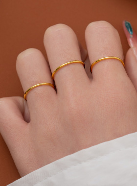 韩版S925纯银素圈银戒指光面线条学生简约细戒指女食指戒尾戒银饰