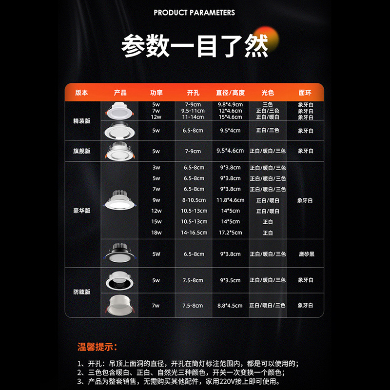 商用店铺led筒灯嵌入式家用射灯客厅吊顶天花灯孔灯铜灯洞灯简灯 - 图3