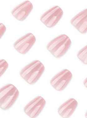 短梯形甲美甲甲片爆闪裸粉色猫眼纯色穿戴甲假指甲Press On Nails