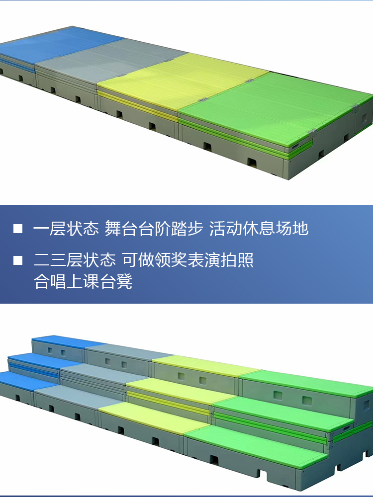 PE塑料合唱台阶学校新款移动翻转折叠阶学校教室移动三层舞台阶-图0