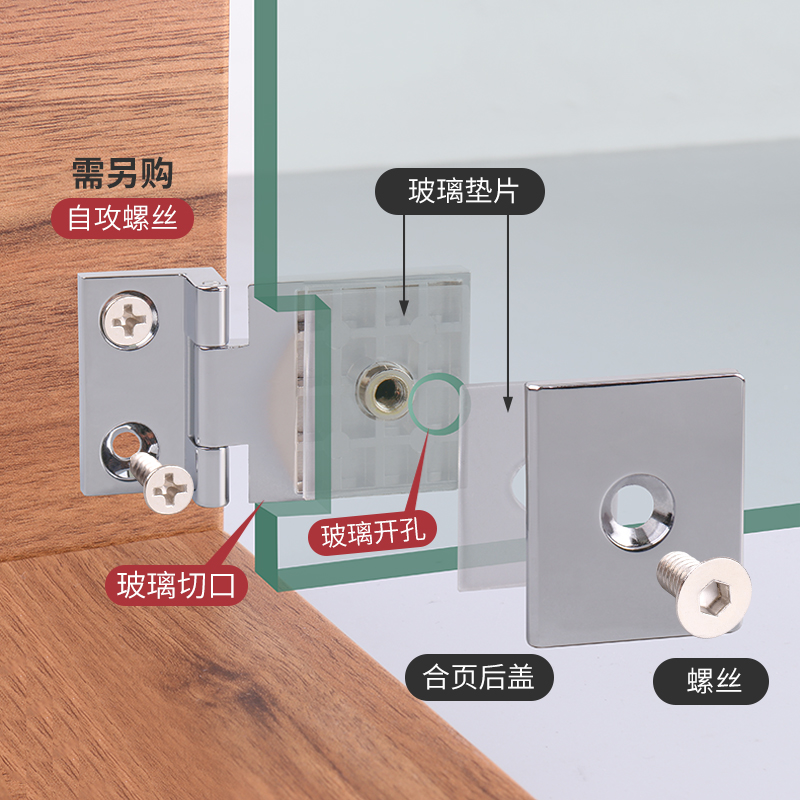 玻璃门合页铰链酒柜橱柜展示柜玻璃门铰链5-8mm玻璃合页开孔合页 - 图2